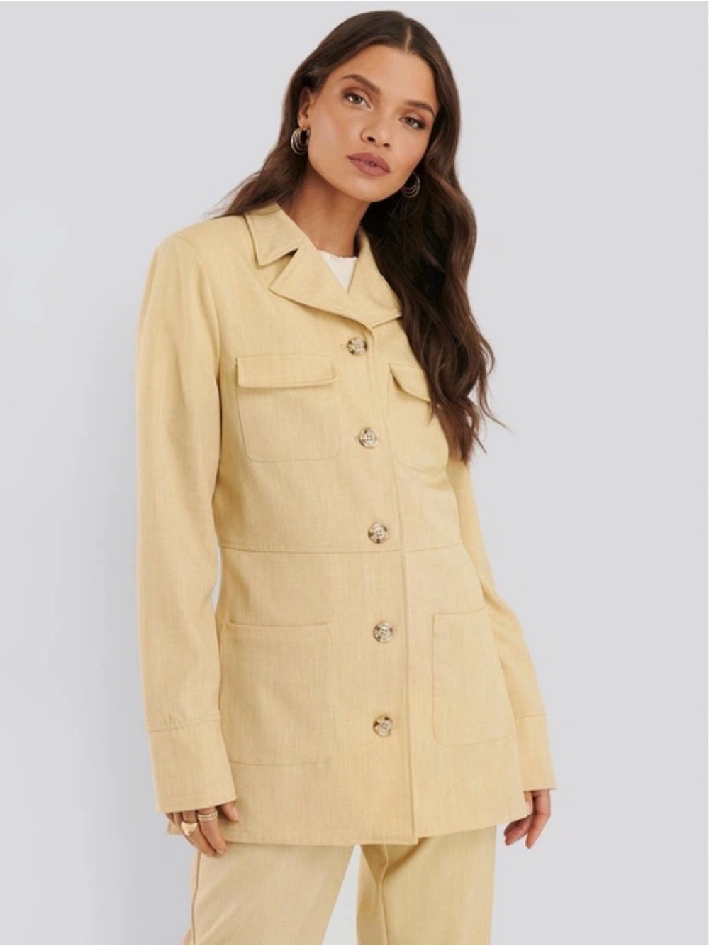 NA-KD Sand Beige Utility Blazer Jacket Minimalist Safari Shacket EU 34 US 2